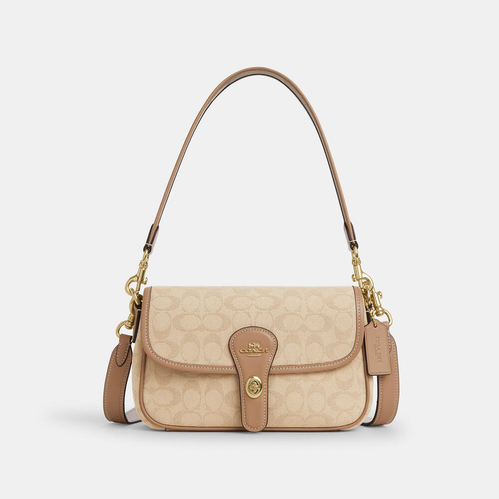 💕 COACH Hadley Shoulder Bag Signature Canvas and Corner Zip Wallet